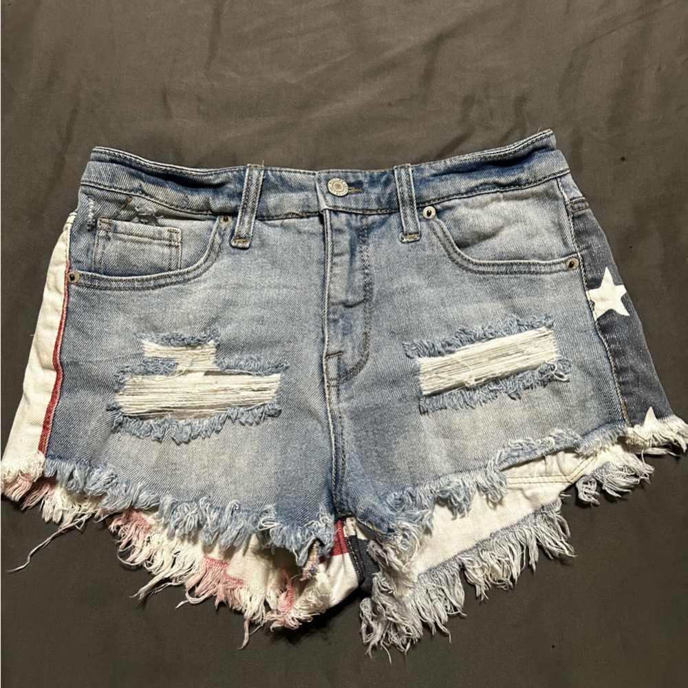 Distressed Denim Shorts with Star Pattern